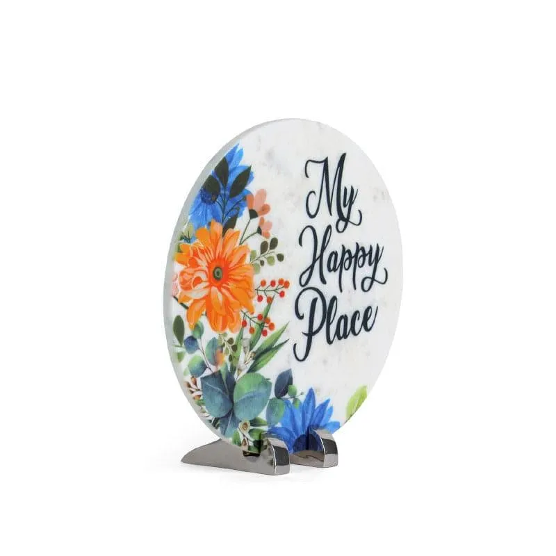 My Happy Place Floral Printed Marble Showpiece media 3