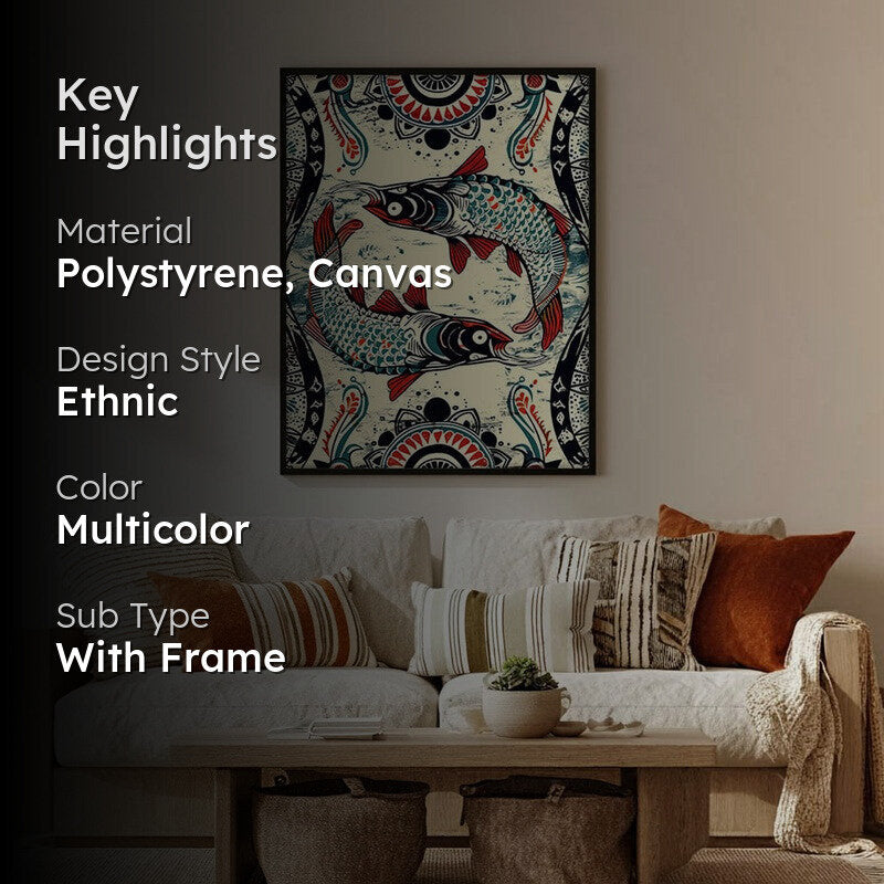 Fish Illustration Canvas Wall Painting With Black Frame media 2