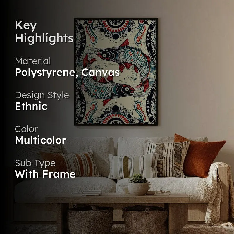 Fish Illustration Canvas Wall Painting With Black Frame media 2