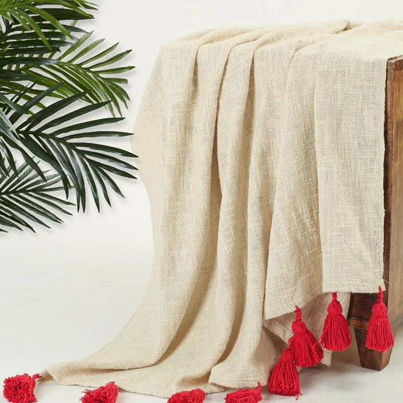 Tassura Tasselled Cotton Throw - Red media 3