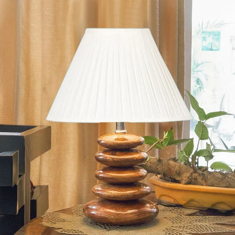 Glynex Cotton Table Lamp With Wooden Base - White media 4