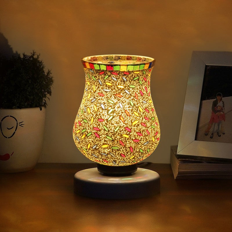 Gloriva Mosaic Glass Table Lamp With Wooden Base - Multicolor