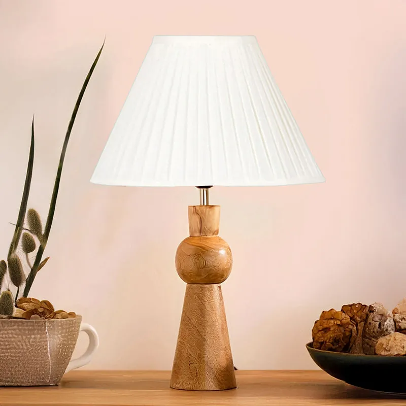 Angler Grace Pleated Wooden Table Lamp - White,Brown media 2