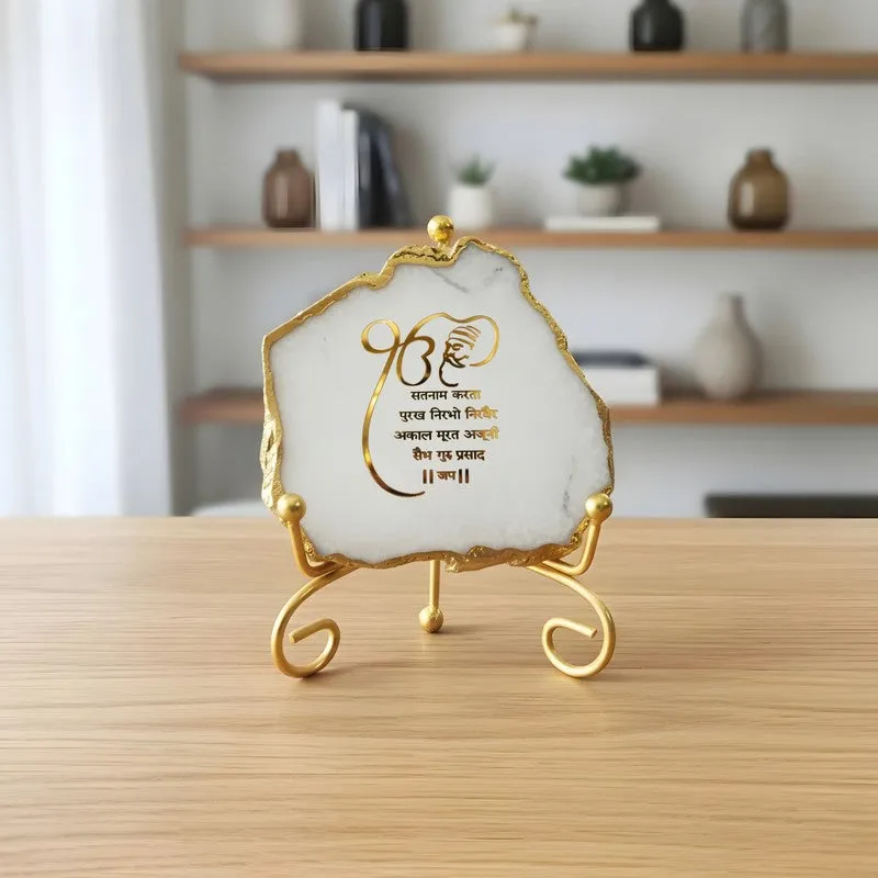 Krishna Blessing Aura Agate Showpiece With Stand - White media 4