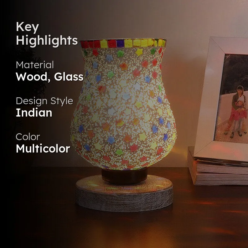 Flare Mosaic Glass Table Lamp With Wooden Base - Multicolor media 2