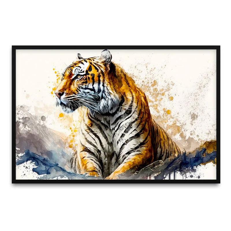 Royal Bengal Tiger Canvas Wall Painting With Frame - Black media 3
