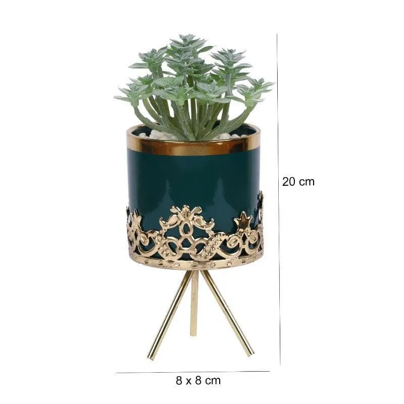 Faux Big Crassula In Blue Ceramic Pot - 19 cms media 5