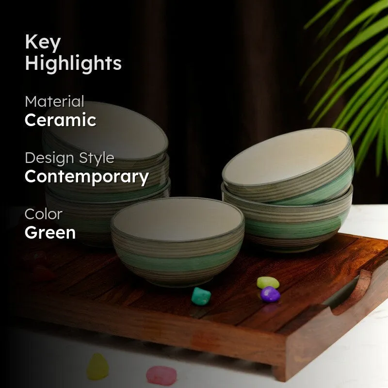 Morsel Ceramic Snack Bowls (Green, 180 mL Each) - Set Of Six media 2