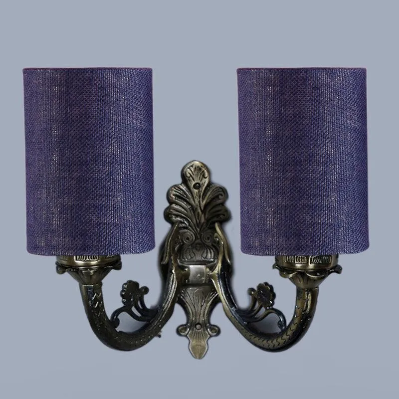 Vintage Cylindrical Duo Fabric & Metal Wall Lamp - Blue media 3