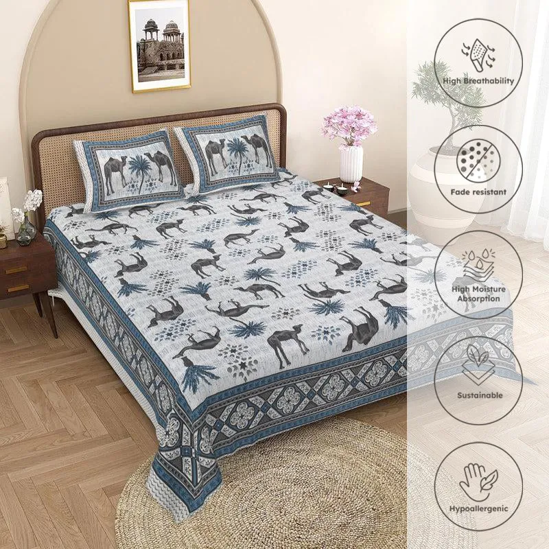 Anika Cotton Bedsheet (Blue,White) - 180 TC media 3