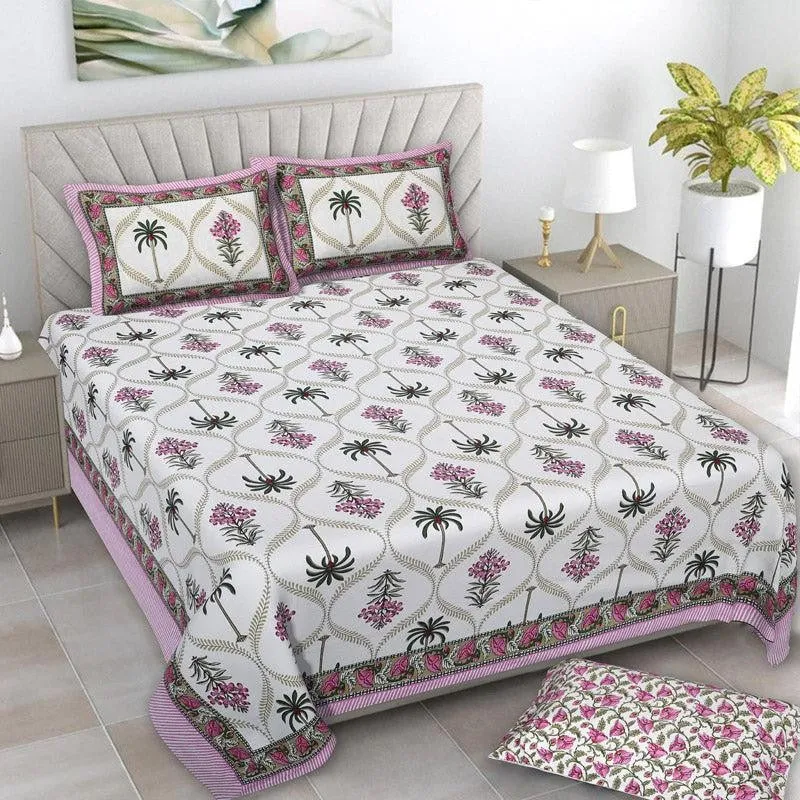 Amoda Ethnic Cotton Bedsheet (Pink) - 160 TC media 1