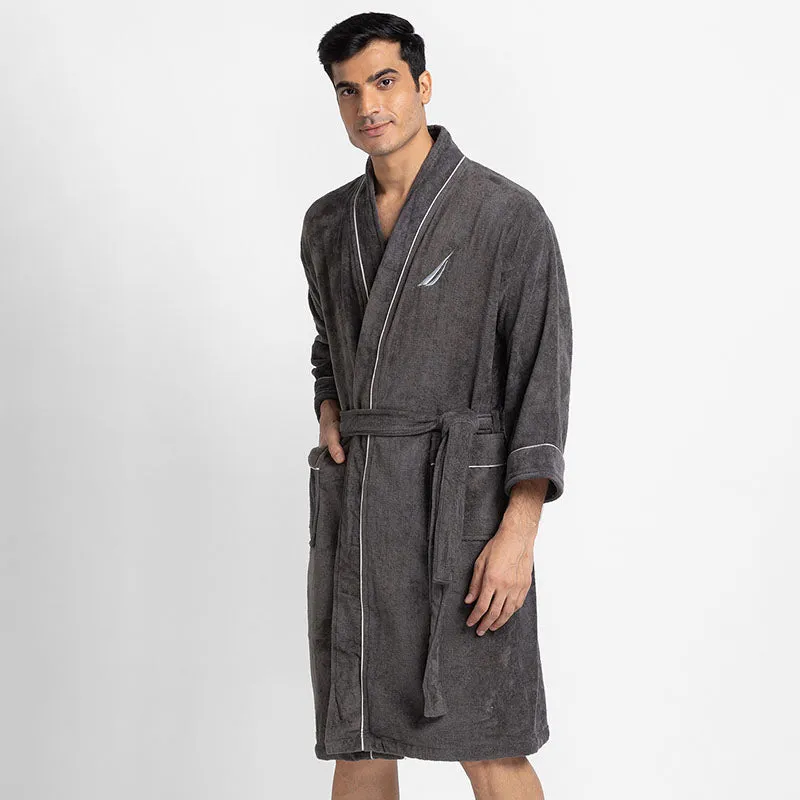 Nautica Men's Cashmere Dreams Cotton Bath Robe - Dark Grey media 5