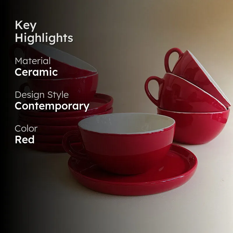 Elegant Red Cup & Saucer (240 mL Each) - Set of Six media 2