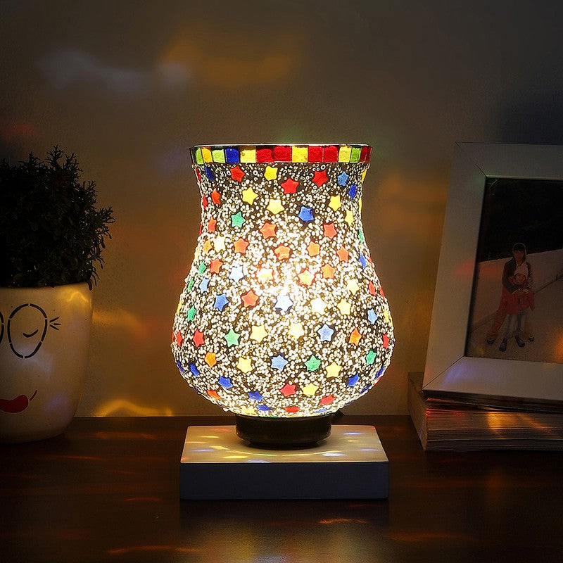 Lumon Mosaic Glass Table Lamp With Wooden Base - Multicolor