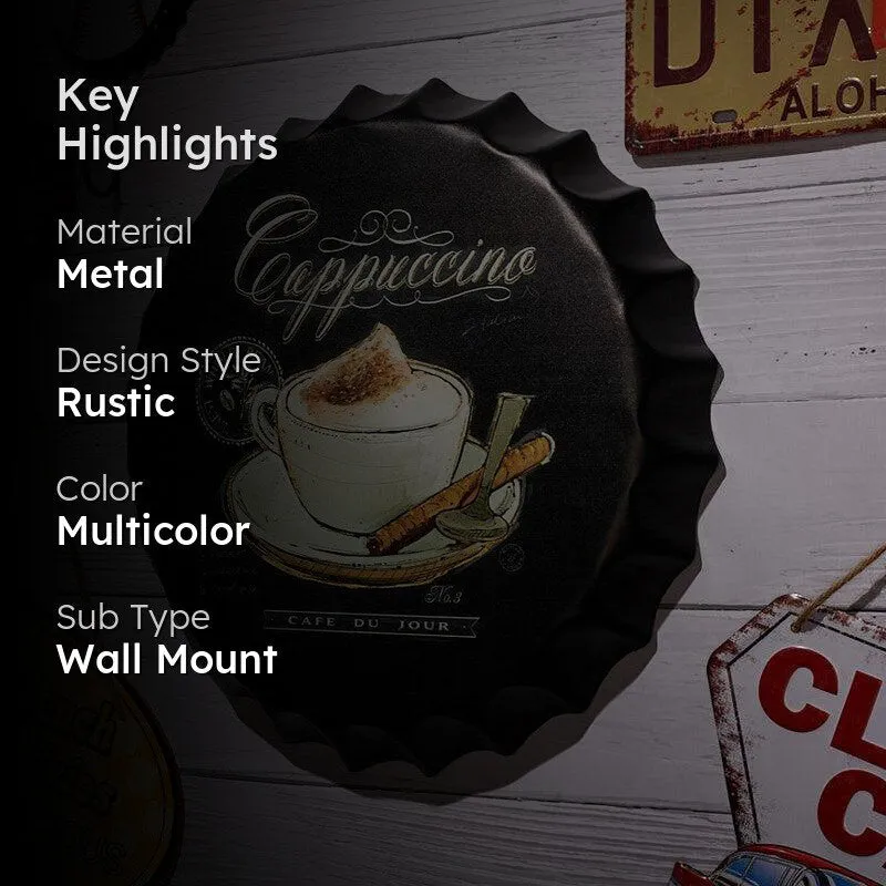 Cappuccino Bottle Cap Metal Wall Accent media 2