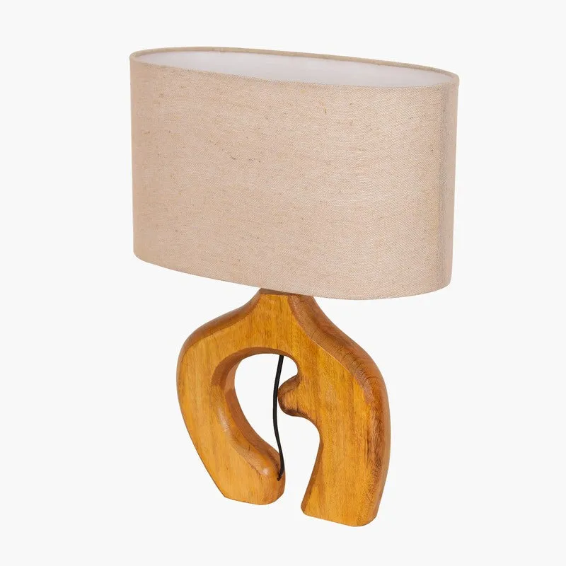 Zen Glow Contemporary Wooden Fabric Table Lamp - Beige,Brown media 4