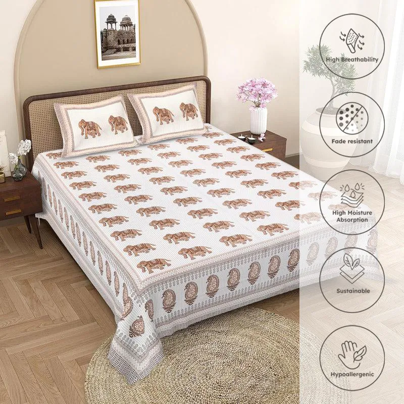 Viraj Ethnic Cotton Bedsheet (White,Yellow) - 180 TC media 3