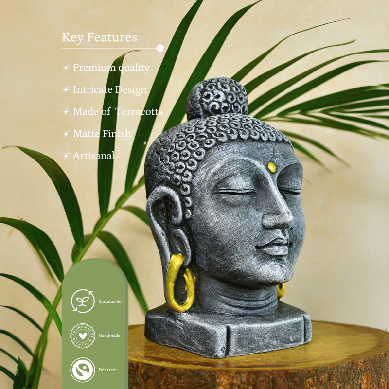Buddha Dhvani Terracotta Idol - Grey media 3