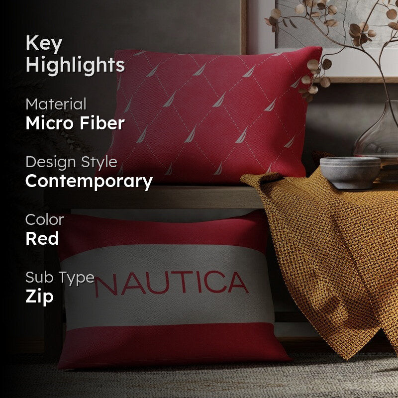 Nautica Logo Stripe Rectangular Cushion Cover (Red) - Set Of Two media 2