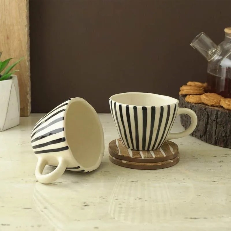 Black Striped Ceramic Coffee Mug (300 mL) - Two Piece Set media 1