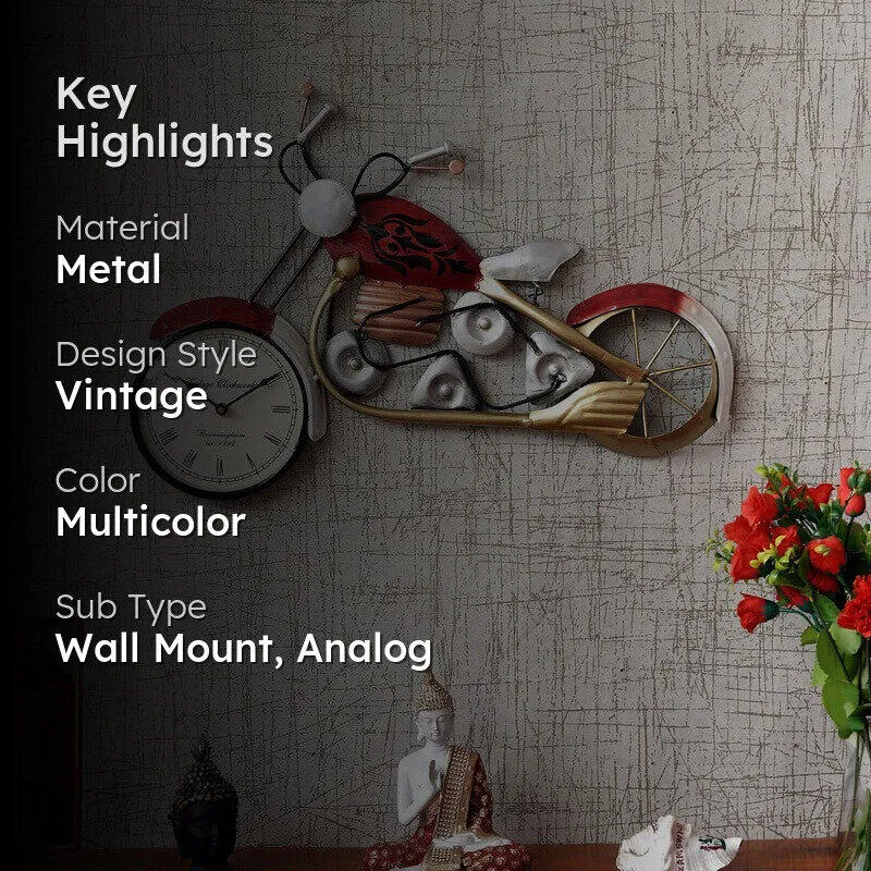 Crafted Bike Theme Accent Metal Wall Clock media 2