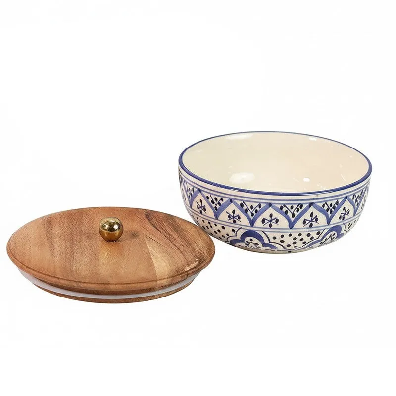 Tidal Ocean Bloom Ceramic Bowl with Mango Wood Lid - 750 mL media 5