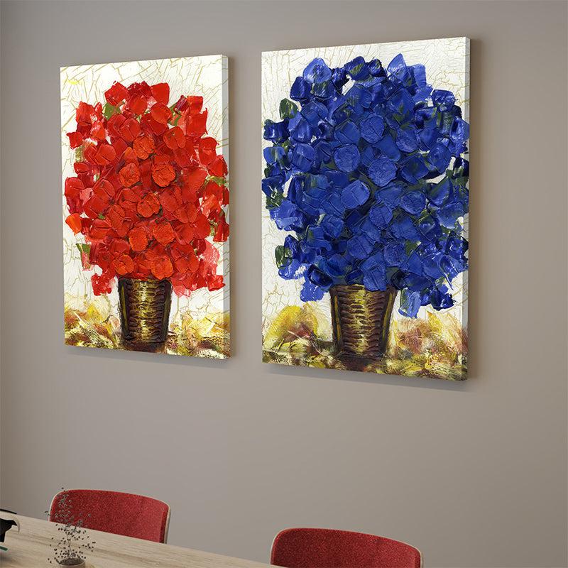 Bloom Bunch Canvas Wall Painting - Set Of Two