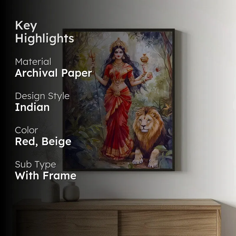 Jagat Janani Spiritual Archival Paper Wall Painting With Frame - Black media 2