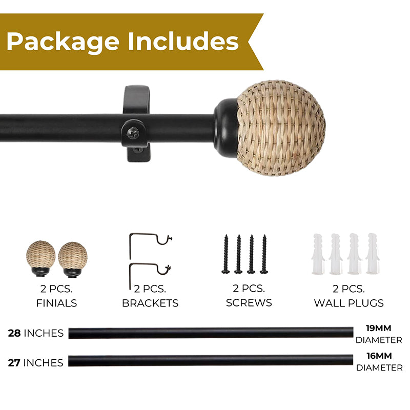 Rattan 1" Single Curtain Rod With Round Finial & Brackets media 5