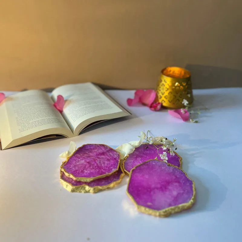 Celeste Handcrafted Crystal Agate Coaster (Pink) - Set Of Four media 1