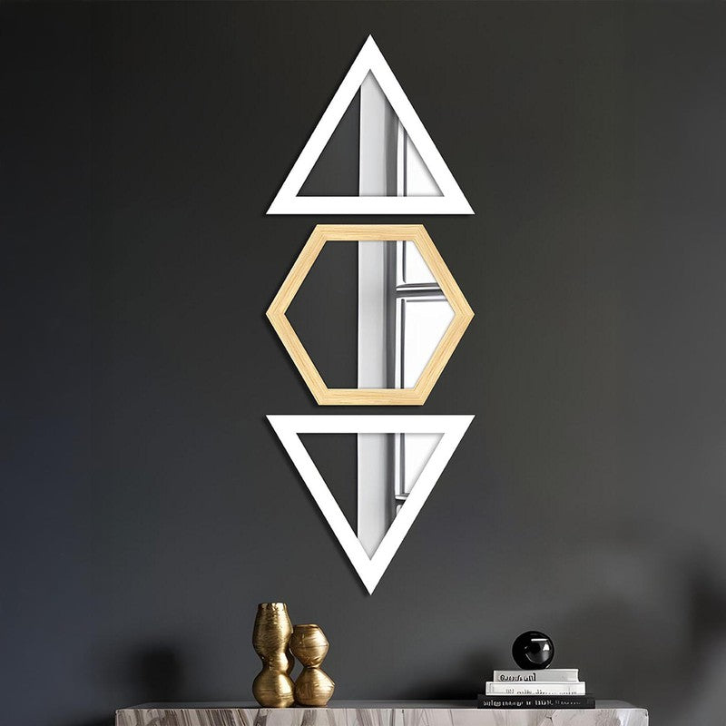 Facet Glow Wall Mirror (White,Beige)- Set of Three media 5