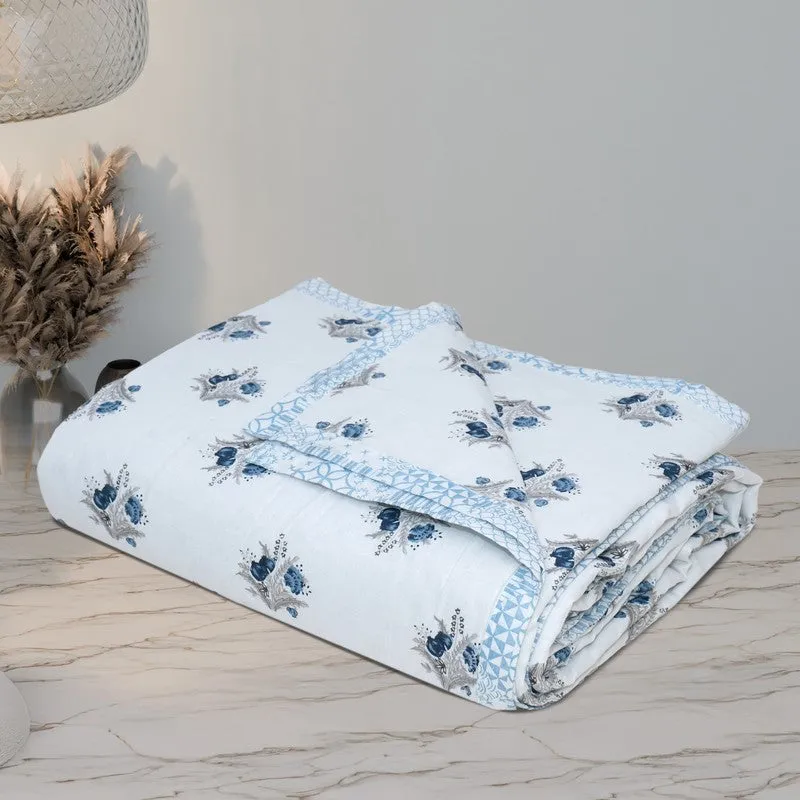 Tiny Bloom Printed Cotton Dohar (Blue,White) - 120 GSM media 10