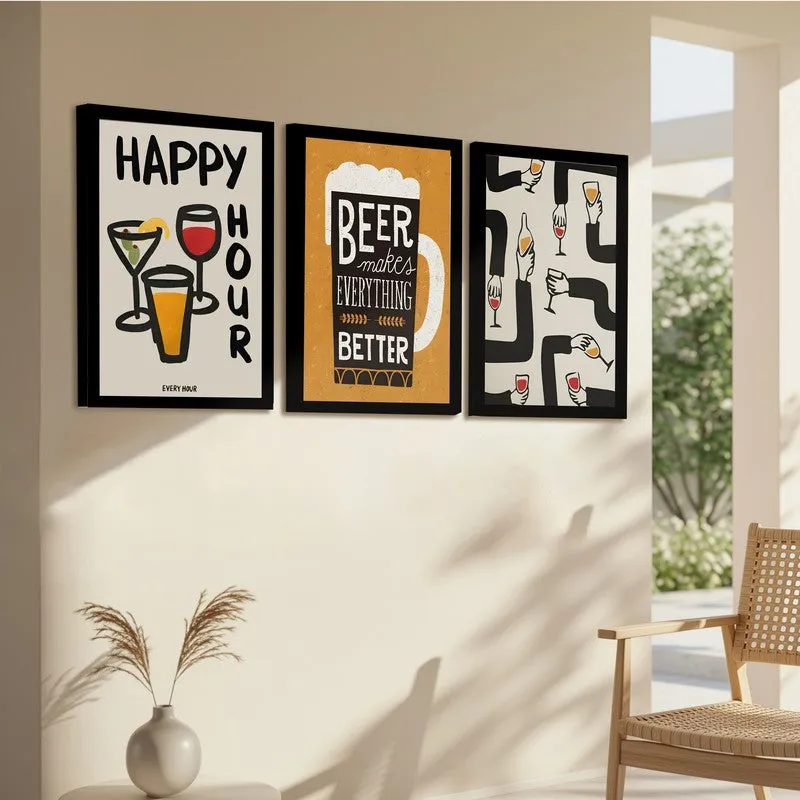 Happy Hour Paper Wall Painting With Frame - Set Of Three media 6