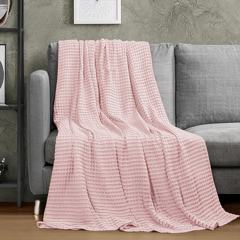 Urban Space Waffle Cotton Blanket (Blush Pink) - 250 GSM media 1