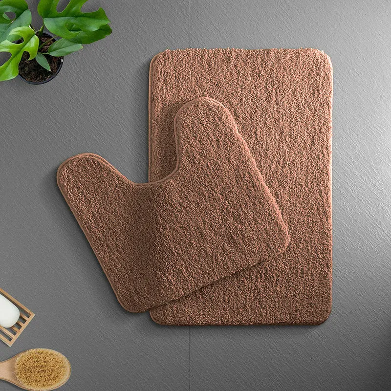 Helen Anti Skid Bath Mat & Contour Mat (Brown) - Set of Two media 1