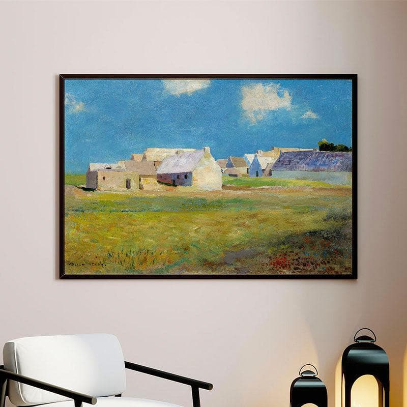 Village Side Canvas Wall Painting - Black Frame