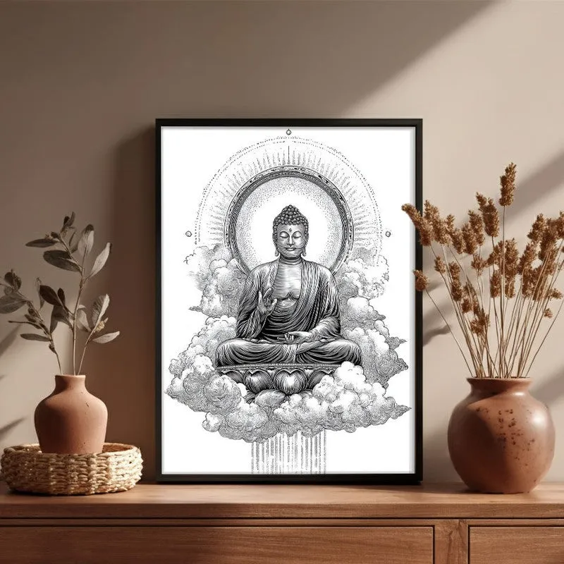 Buddha Within The Circle Of Silence Wall Painting With Black Frame media 6