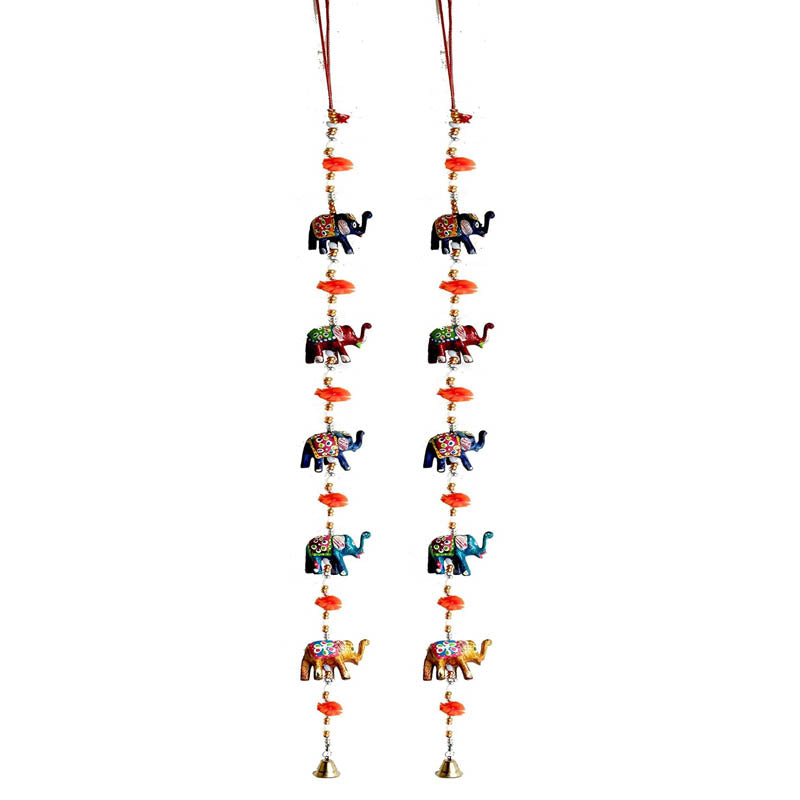 Haathi Parade Painted Fiber Wall Hanging - Set Of Two media 3