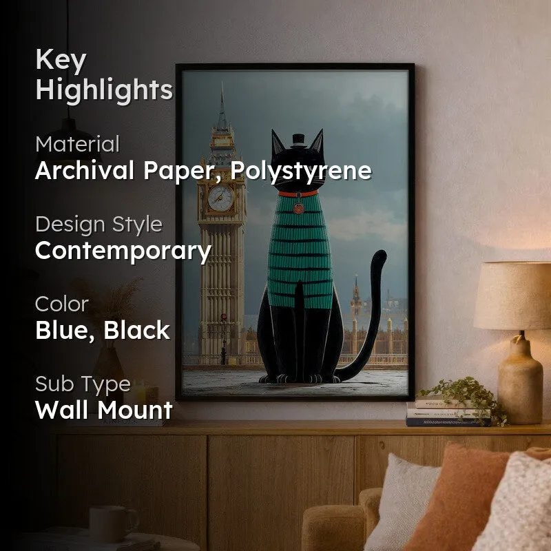 Black Cat Journey Wall Painting With Frame media 2