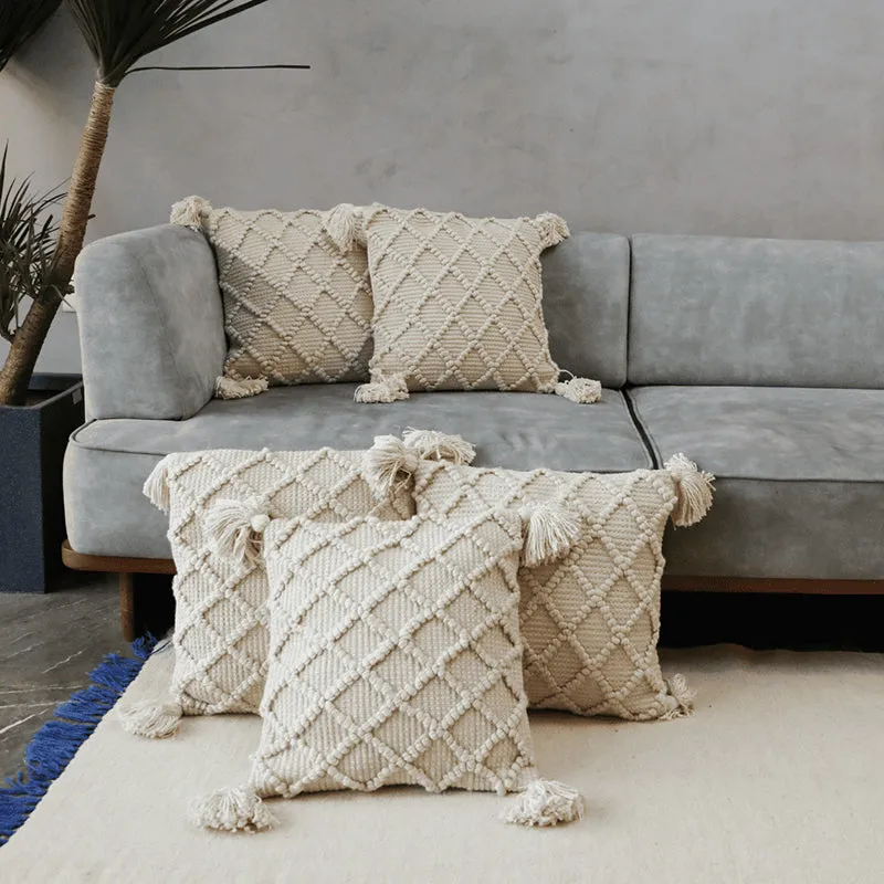 Plush Grid Tufted Cushion Cover (Beige) - Set Of Five media 4