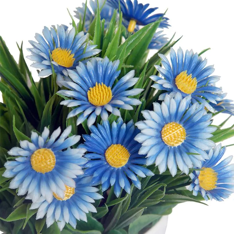 Faux Blue Daisy Plant With Black Plastic Pot - Set Of Two media 2