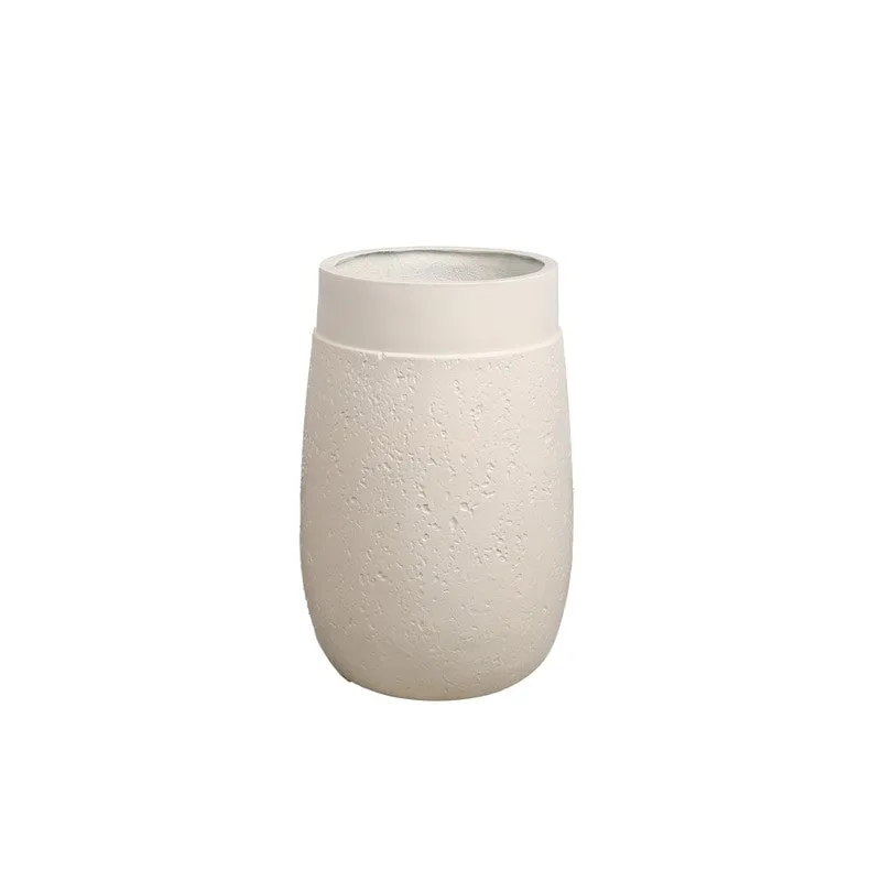 White textured cylindrical planter displayed against a plain background