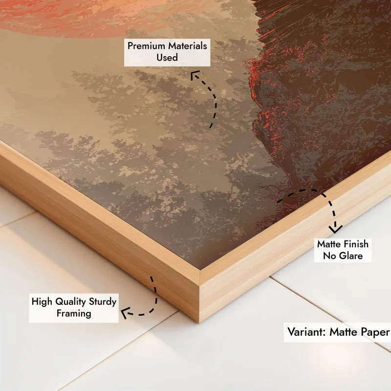 Close-up of the brown frame corner and printed artwork surface