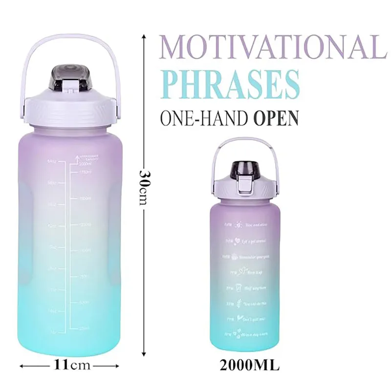 Ombre Sip Water Tumbler With Straw & Stickers (Purple,Blue) - 2 L media 10