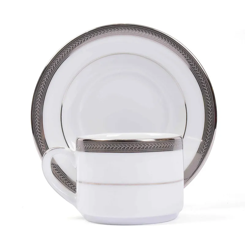 Vienna 24k Gold Brushed Porcelain Tea Cup & Saucer (Platinum/280 mL) - Set of Six media 8