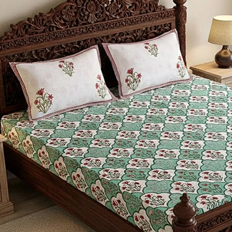 Rupa Cotton Bedsheet (Green, Pink) - 180 TC media 3