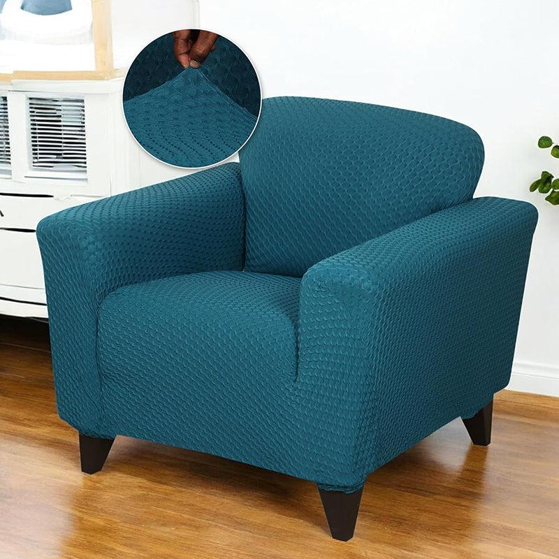 Pearl Cloud Solid Cotton Sofa Cover (Blue) - Single Seater media 3
