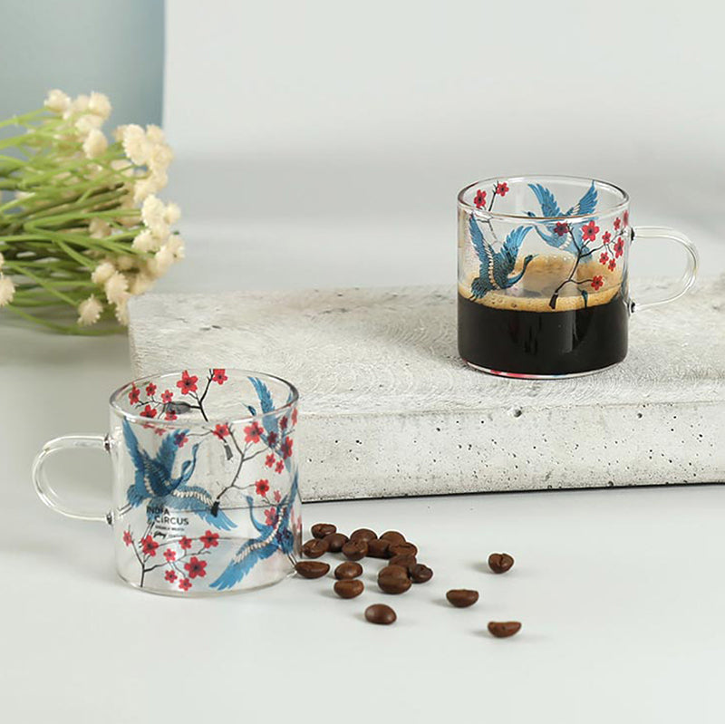 India Circus Cherry Crane Glass Mug (130 mL Each) - Set Of Four media 6