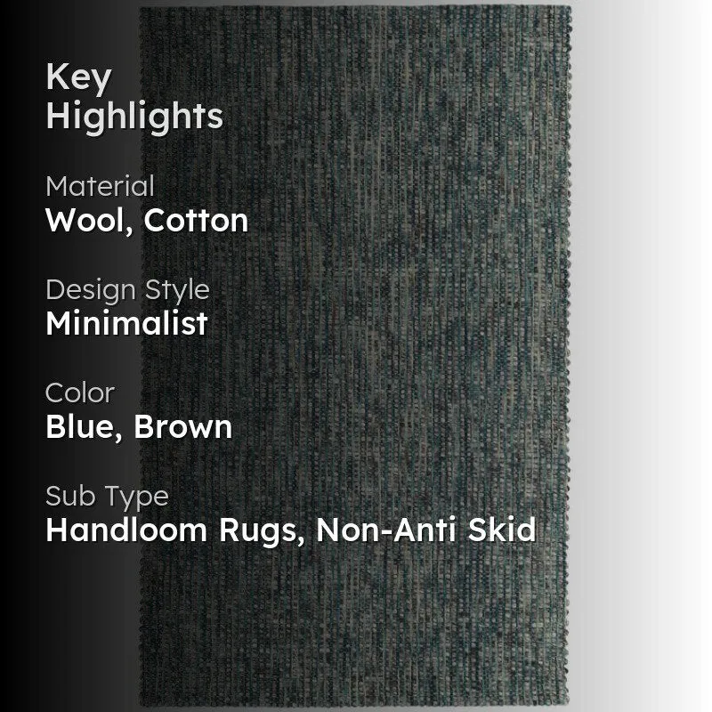 Artistry Threads Hand Woven Wool Rug - Sea Blue & Brown media 2