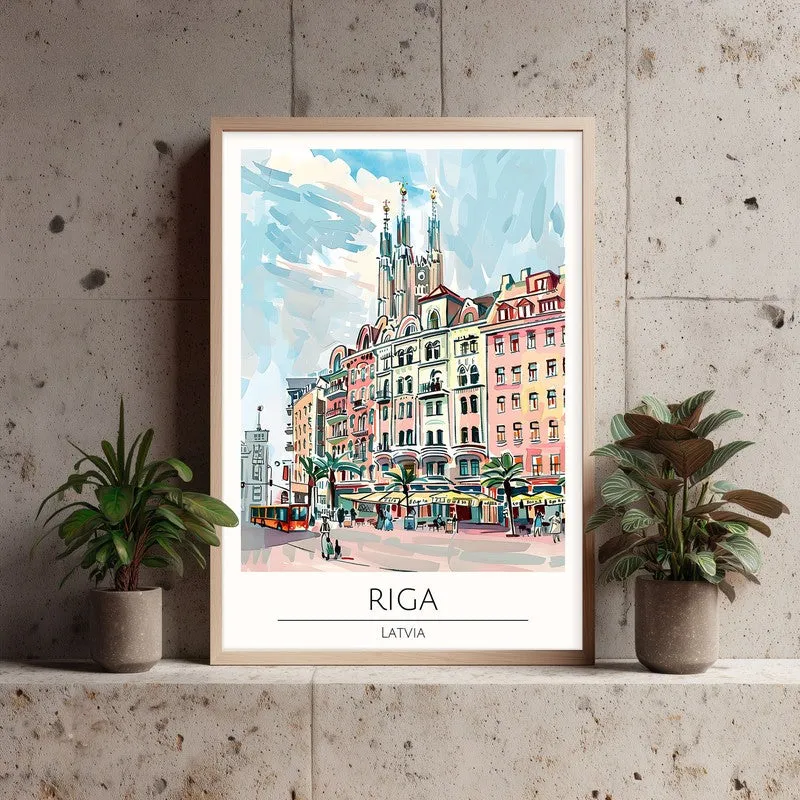 Vintage Riga Framed Canvas Archival Canvas Wall Painting - Natural Brown Frame media 3